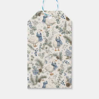Etiqueta Para Presente Ganso Azul de Inverno Aquarela Natal Feriado