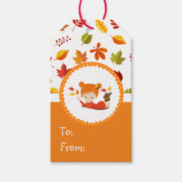 Etiqueta Para Presente Garota Adorável de outono Pintada à Mão