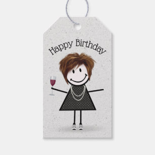 Etiqueta Para Presente Garota de Aniversário com Vinho e tênis