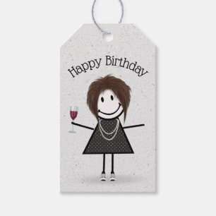 Etiqueta Para Presente Garota de Aniversário com Vinho e tênis