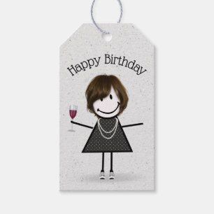 Etiqueta Para Presente Garota de Aniversário com Vinho e tênis