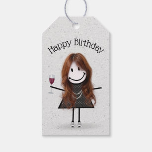 Etiqueta Para Presente Garota de Aniversário com Vinho e tênis