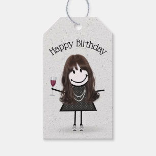 Etiqueta Para Presente Garota de Aniversário com Vinho e tênis