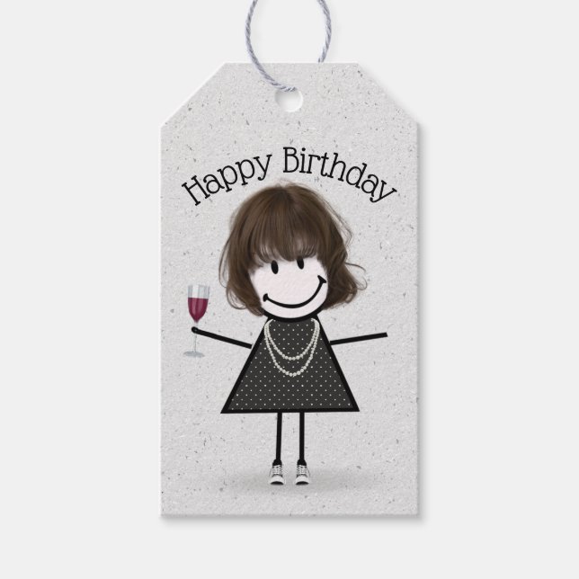 Etiqueta Para Presente Garota de Aniversário com Vinho e tênis (Frente)
