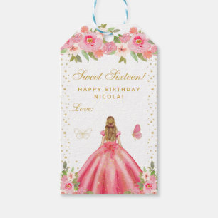 Etiqueta Para Presente Garota de Cabelo Loiro com Floral Rosa Doce Dezess
