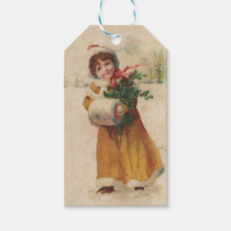 Etiqueta Para Presente Garota de Natal Antiquada Menina de inverno