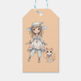 Etiqueta Para Presente Garota fashionista passeando com seu gato