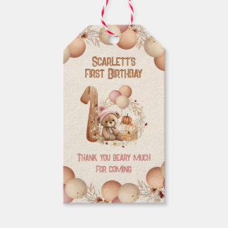 Etiqueta Para Presente Garota primeiro aniversario de Urso Bonito