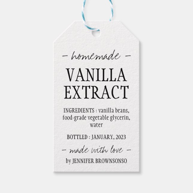 Etiqueta Para Presente Garrafa de Extrato de Baunilha Caseiro simples (Frente)