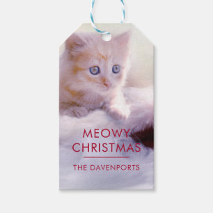 Etiqueta Para Presente Gatinho Bonito Descansando em um Natal Feliz