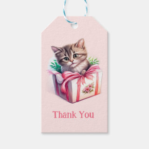 Etiqueta Para Presente Gatinho Bonito num Presente de Aniversário de Caix