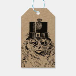 Etiqueta Para Presente Gatinho de Gato Steampunk em um Chapéu Superior