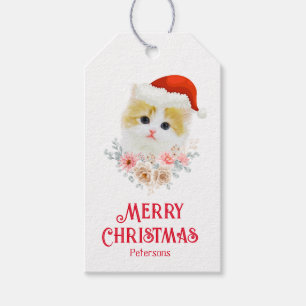 Etiqueta Para Presente Gatinho de Natal Simples e Bonito Moderno