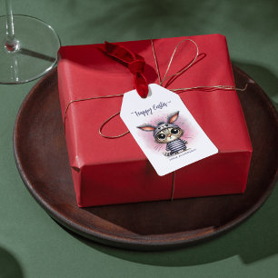 Etiqueta Para Presente Gatinho Engraçado Com Felz pascoa De Ouvidos Coelh