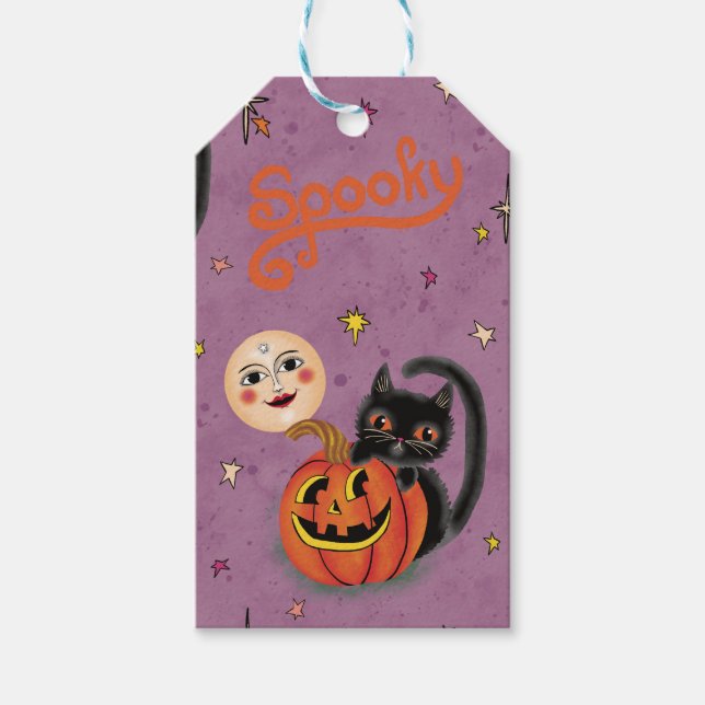 Etiqueta Para Presente Gatinho Ritorinho Pumpkin Luas em Roxo (Frente)