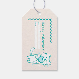 Etiqueta Para Presente Gatinho Teal de Namorados Feliz