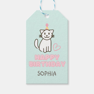 Etiqueta Para Presente Gato Adorável num Chapéu de Aniversário