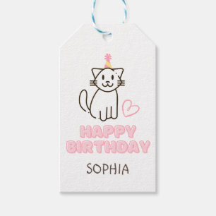 Etiqueta Para Presente Gato Adorável num Chapéu de Aniversário