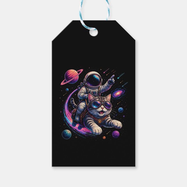 Etiqueta Para Presente Gato astronauta passeando pelo espaço (Frente)