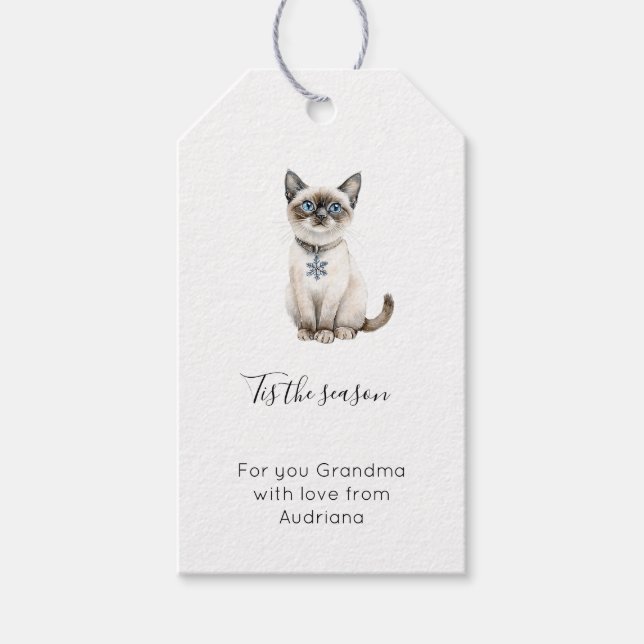Etiqueta Para Presente Gato Azul Floco de Neve Natal   (Frente)
