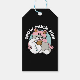 Etiqueta Para Presente Gato Bonito em Neve Gear com Arte Snowman