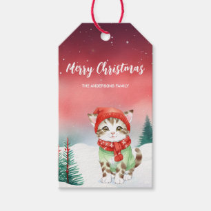 Etiqueta Para Presente Gato bonito, gatinho, Papais noeis de Natal
