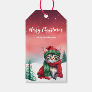 Etiqueta Para Presente Gato bonito, gatinho, Papais noeis de Natal