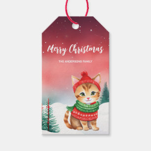 Etiqueta Para Presente Gato bonito, gatinho, Papais noeis de Natal