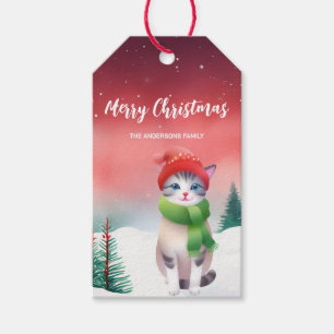 Etiqueta Para Presente Gato bonito, gatinho, Papais noeis de Natal
