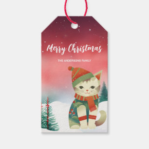 Etiqueta Para Presente Gato bonito, gatinho, Papais noeis de Natal