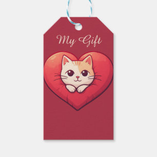 Etiqueta Para Presente Gato Branco Fofo com Coração Desenho de Kawaii Kit