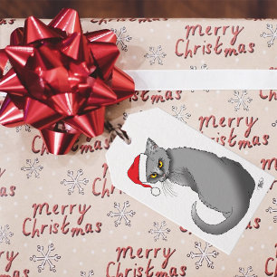 Etiqueta Para Presente Gato Cinza Engraçado Mal-Humorado Natal Humor de F