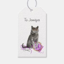 Etiqueta Para Presente Gato Cinza Real Costurando Personalizado
