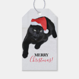 Etiqueta Para Presente Gato com o chapéu vermelho do papai noel