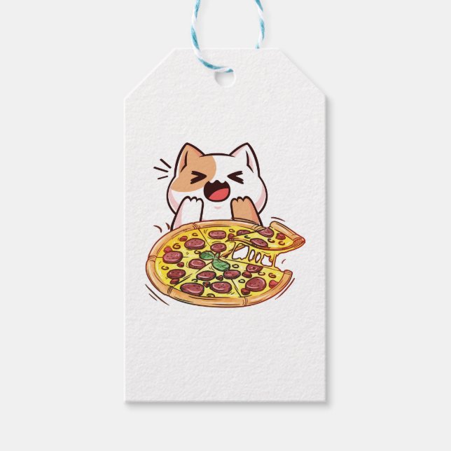 Etiqueta Para Presente Gato Comendo Pizza (Frente)