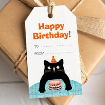 Gato de aniversário com bolo e balões de festa