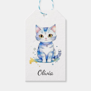 Etiqueta Para Presente Gato de aquarela (gatinho) design