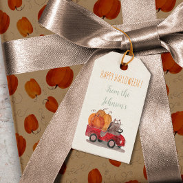 Etiqueta Para Presente Gato de Cartografia do Dia das Bruxas de Pumpkin L