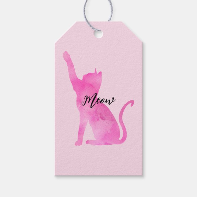 Etiqueta Para Presente Gato de Miau Rosa (Frente)