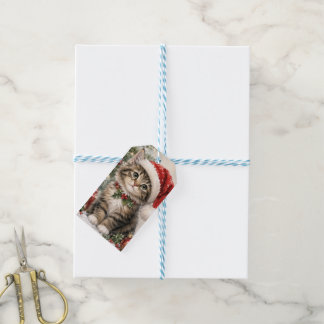 Etiqueta Para Presente Gato de Natal com Chapéu de Papai Noel