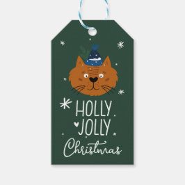 Etiqueta Para Presente Gato de Natal giro com o Knit Verde