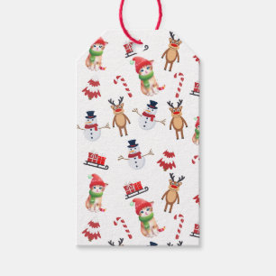 Etiqueta Para Presente Gato divertido Papai Noel animal boneco de neve Tr