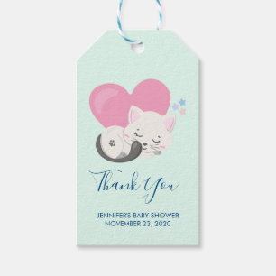 Etiqueta Para Presente Gato doce e gata dormindo com coração