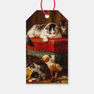 Etiqueta Para Presente Gato e Gatinhos Brincando com Cadeira