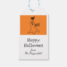 Etiqueta Para Presente Gato Fantasma Laranja Branco Halloween