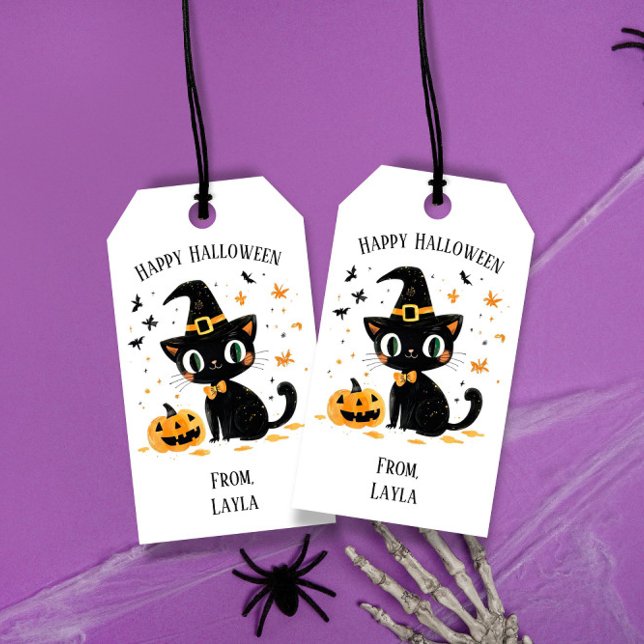 Etiqueta Para Presente Gato Feliz de Halloween (Criador carregado)