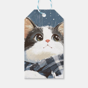 Etiqueta Para Presente Gato fofo aconchegante neve de inverno
