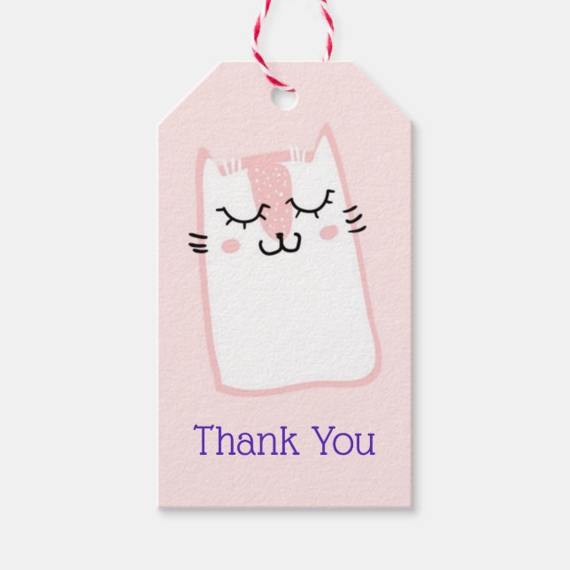 Etiqueta Para Presente Gato Gatinho Rosa Dormindo Obrigado (Frente)