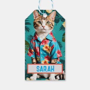 Etiqueta Para Presente Gato Havaiano camisa Sticker, gata amante, etiquet