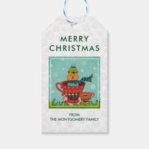 Etiqueta Para Presente Gato lunático que senta-se no Feliz Natal de um